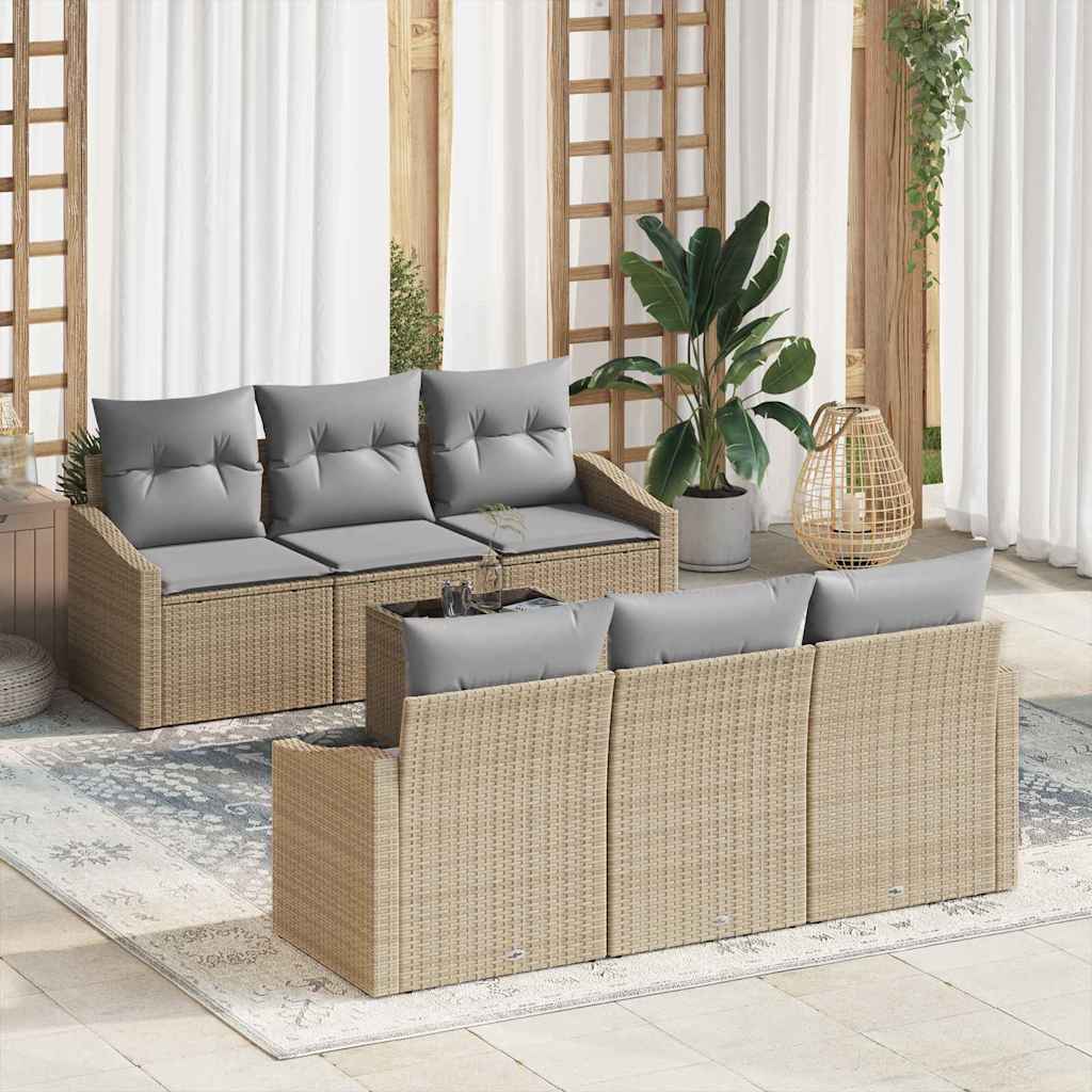 Bankstel Met Kussen Met Opslag 7 Pcs En Crème Poly Rattan