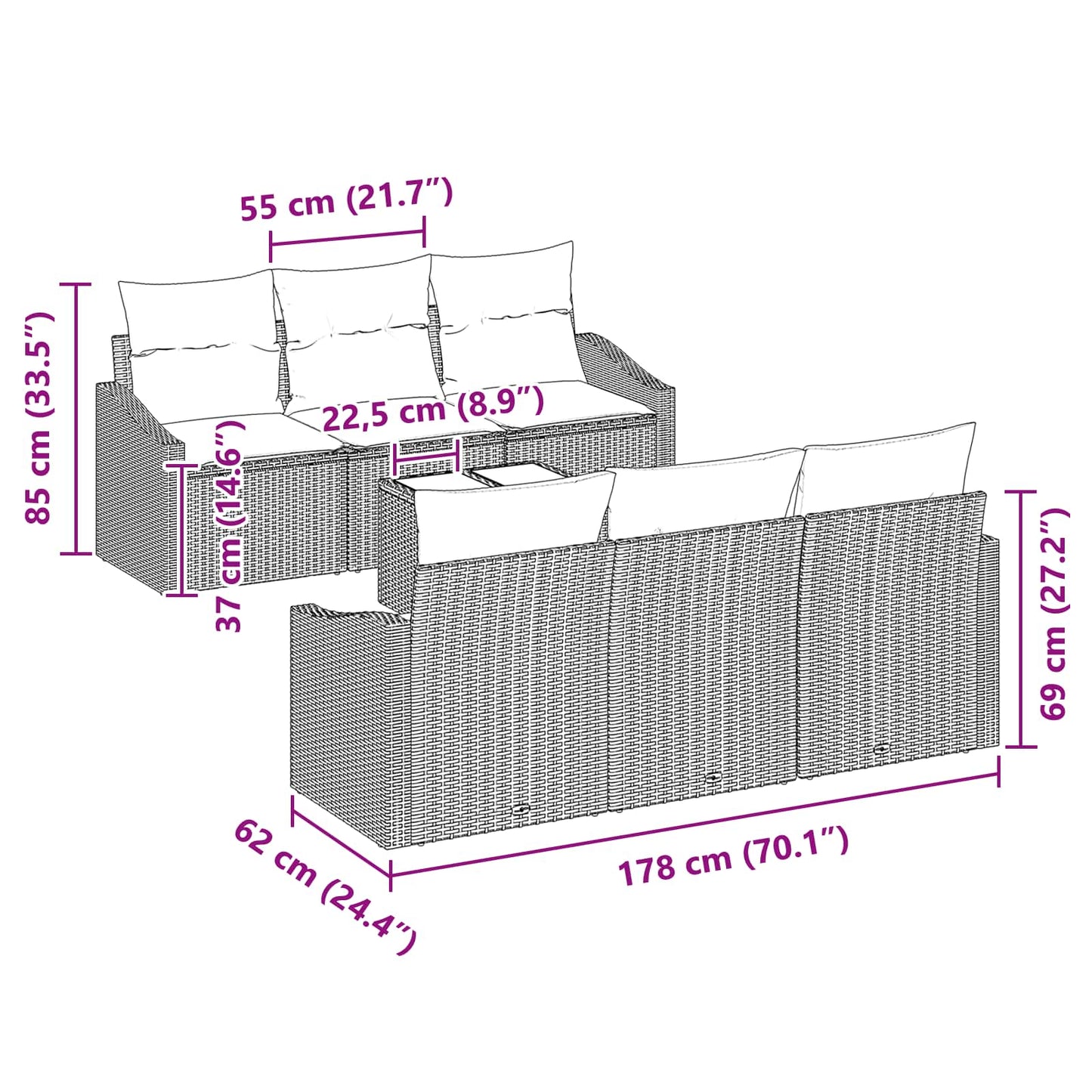 Bankstel Met Kussen 7 Pcs Poly Rattan
