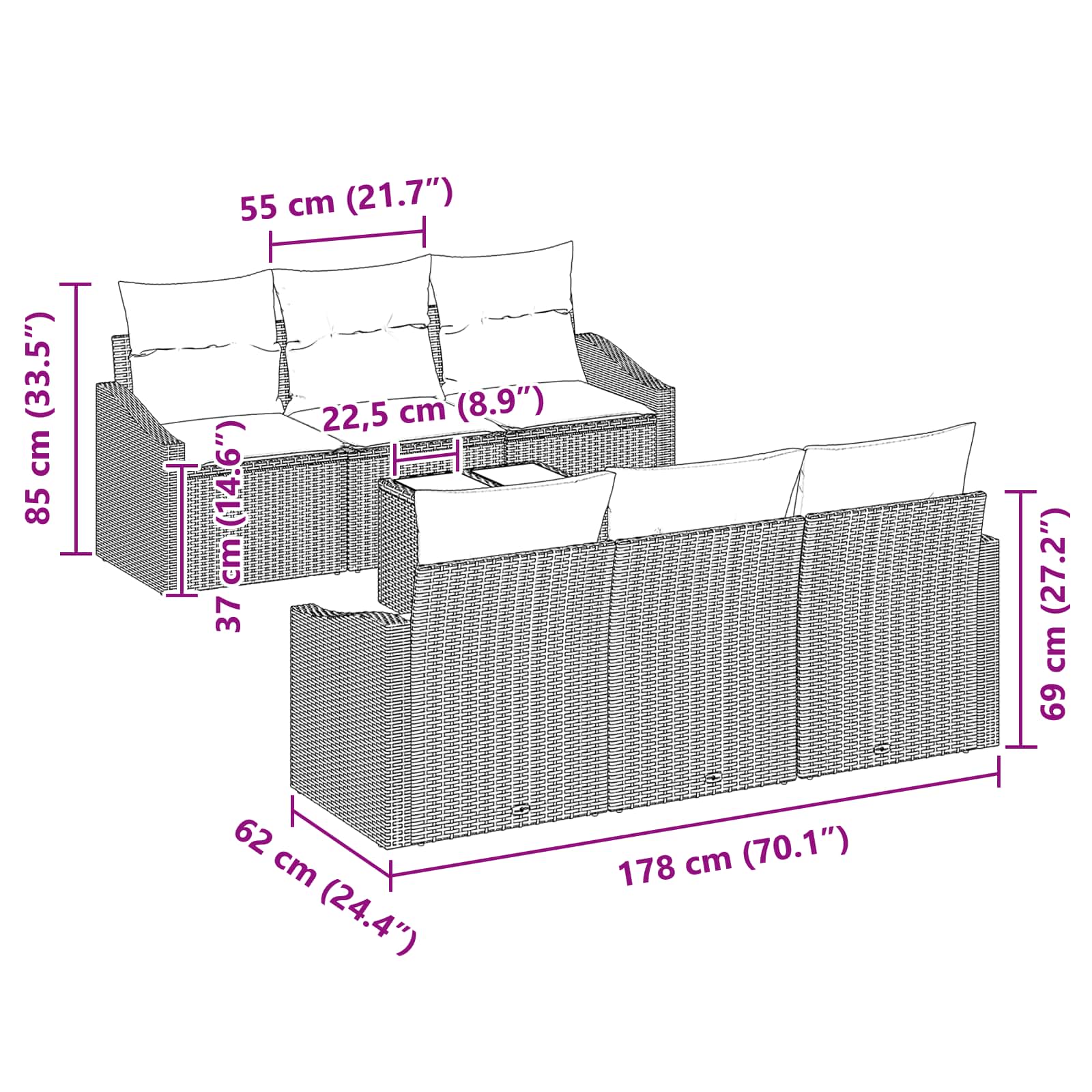 Bankstel Met Kussen 7 Pcs Poly Rattan