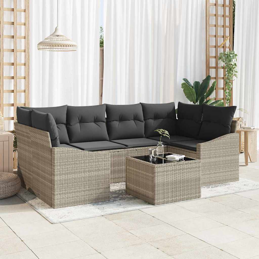 Bankstel Met Kussen Met Opslag 7 Pcs En Crème Poly Rattan