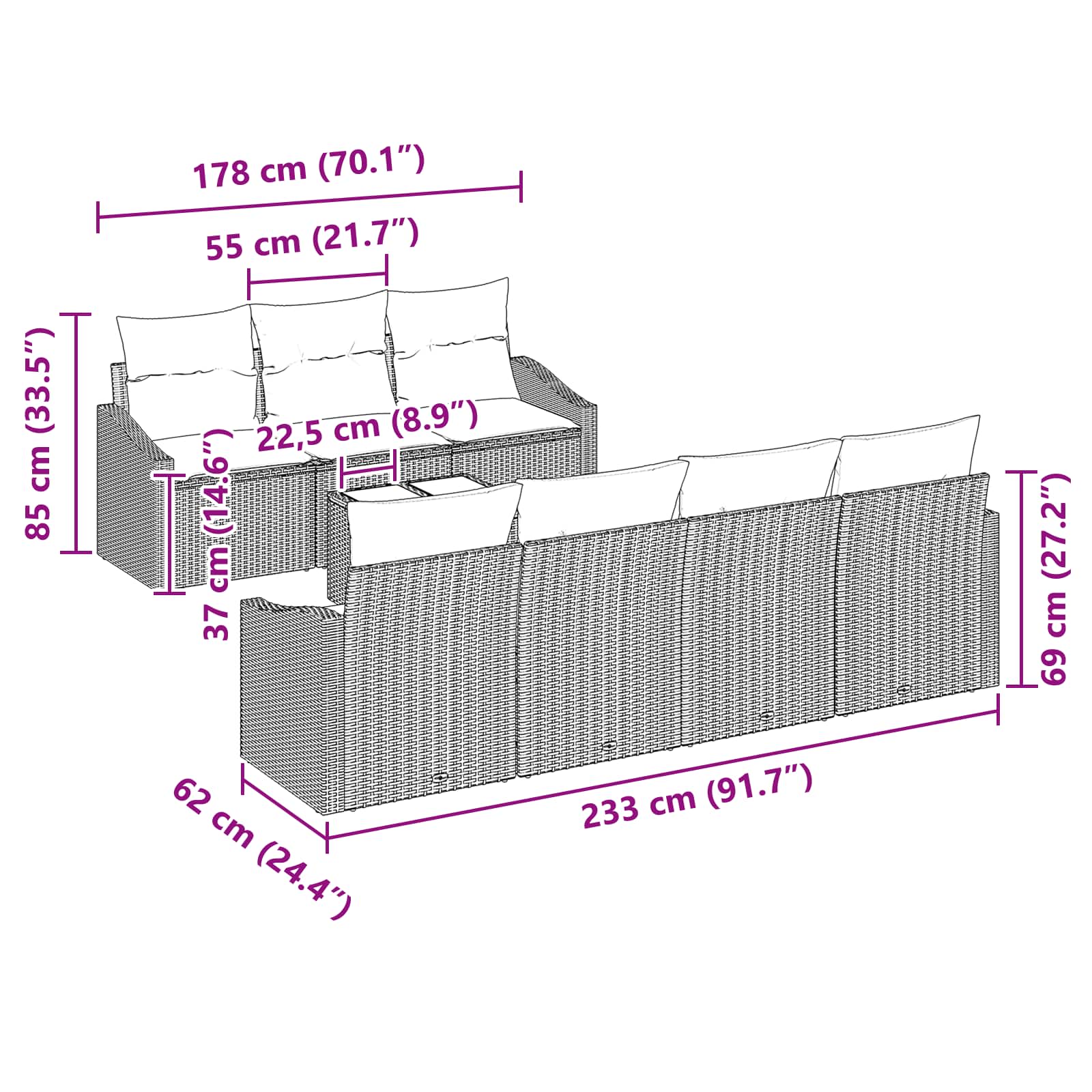 Bankstel Met Kussen 8 Pcs Poly Rattan