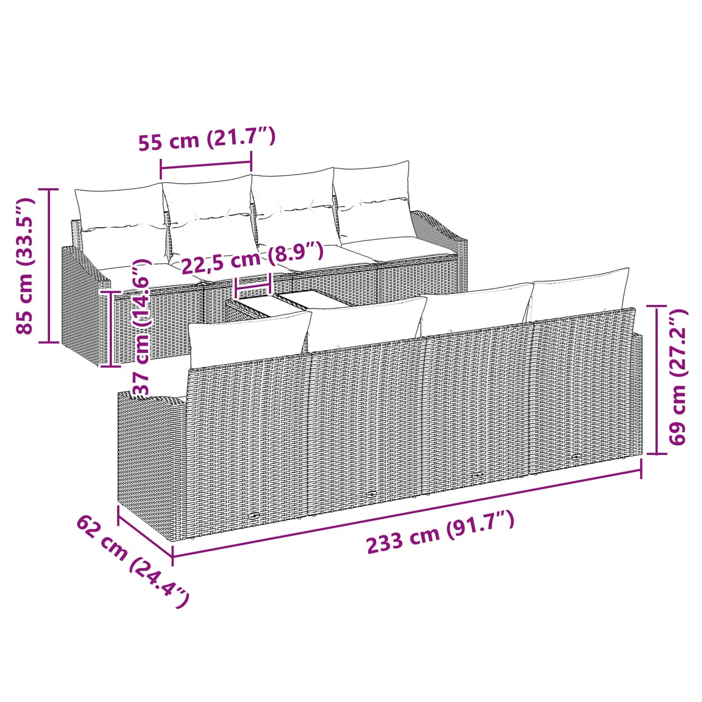 Bankstel Met Kussen 9 Pcs Poly Rattan