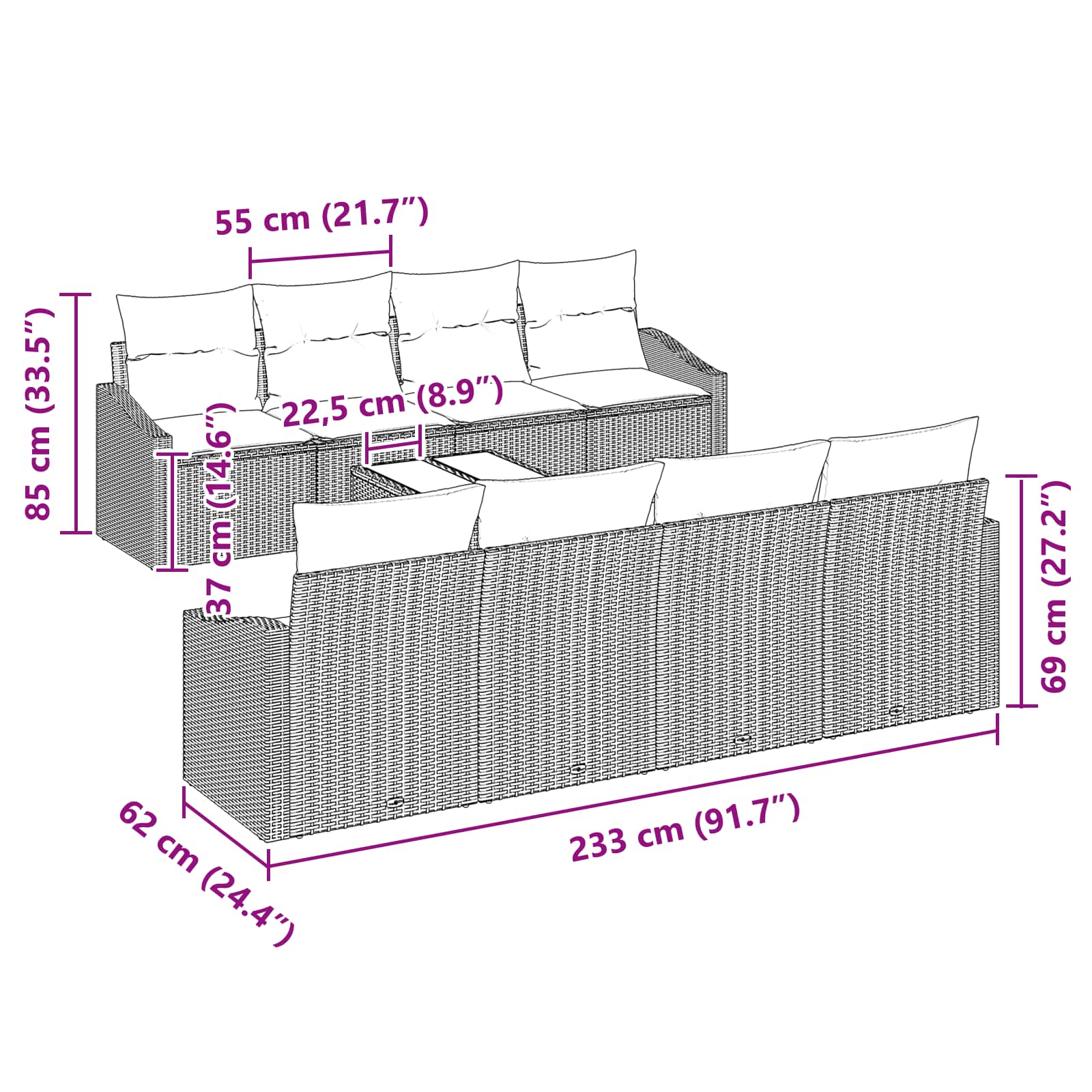 Bankstel Met Kussen 9 Pcs Poly Rattan