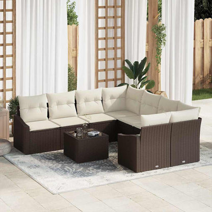 Bankstel Met Kussen Met Opslag 9 Pcs En Crème Poly Rattan