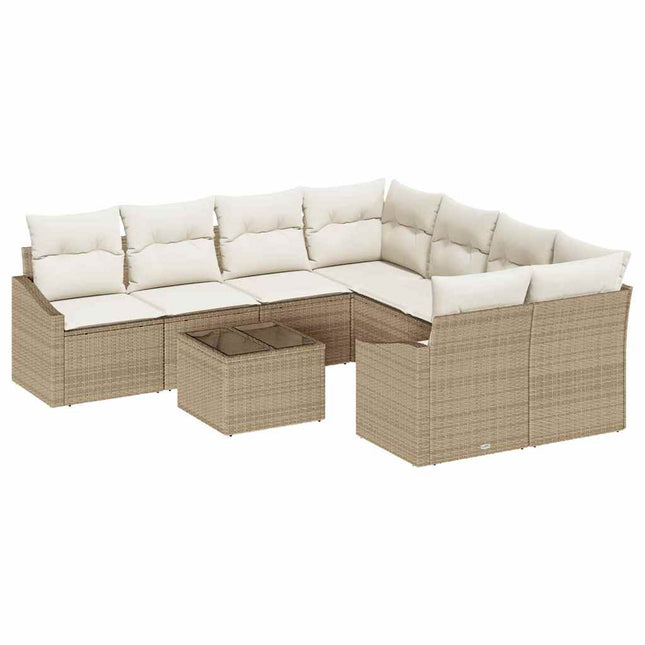 Bankstel Met Kussen Met Opslag 9 Pcs En Crème Poly Rattan