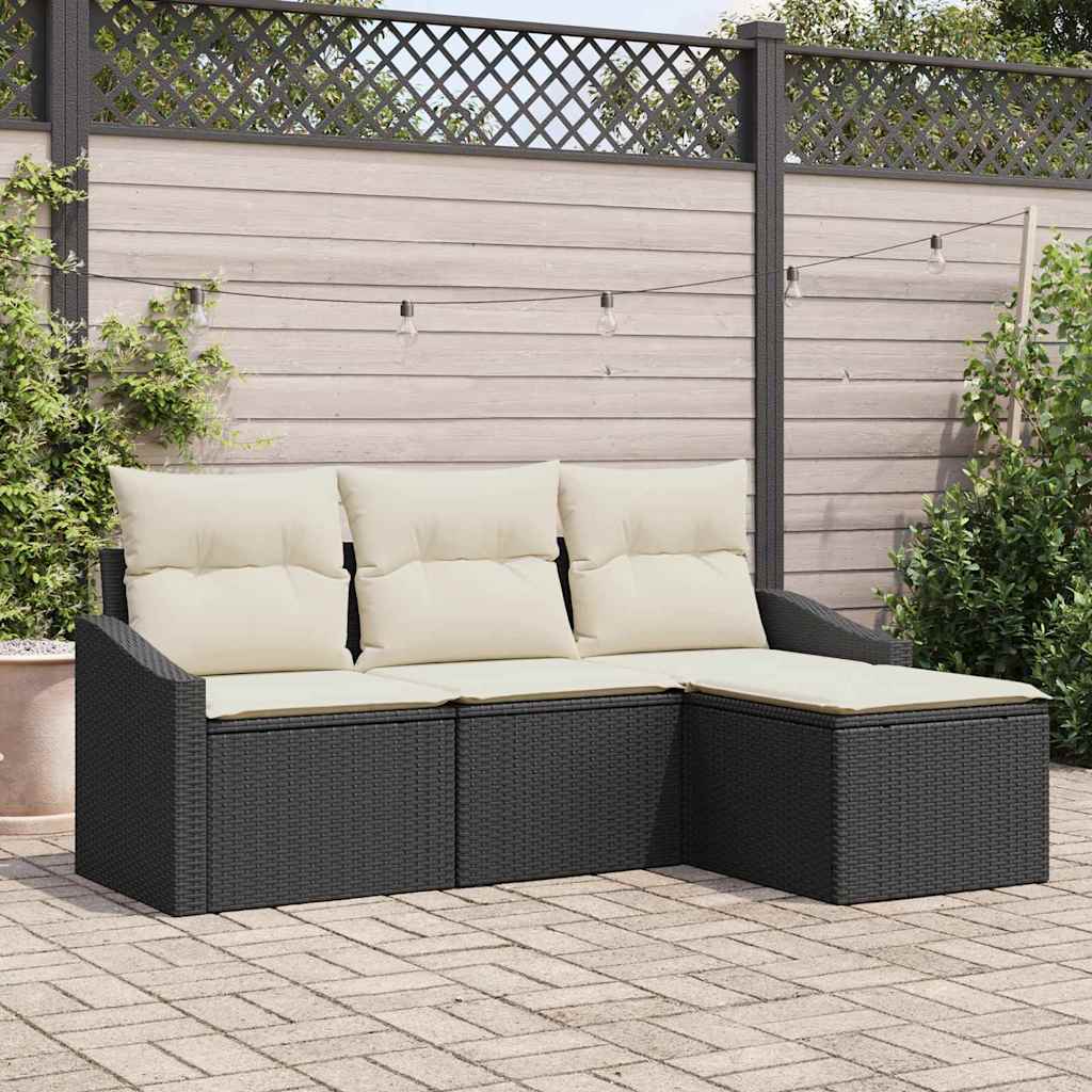 Bankstel Met Kussen Met Opslag 4 Pcs En Crème Poly Rattan