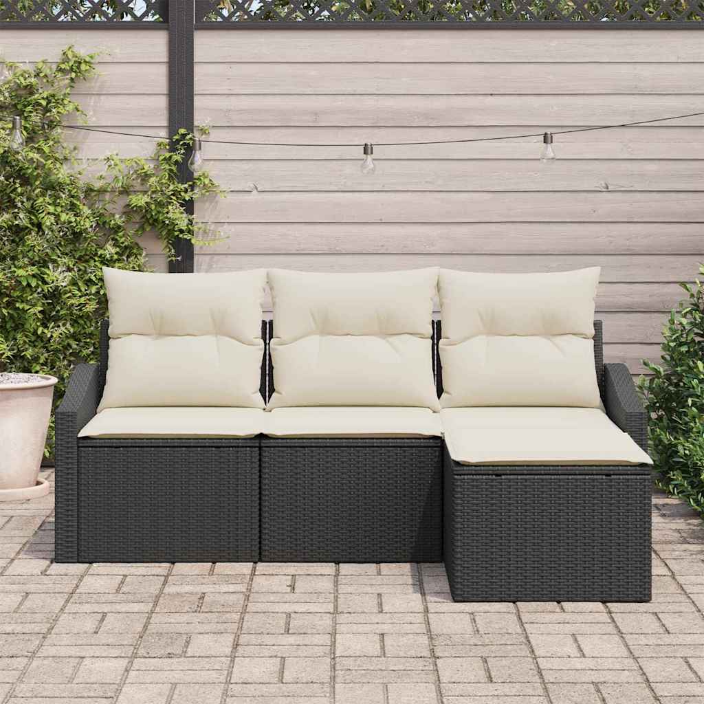 Bankstel Met Kussen Met Opslag 4 Pcs En Crème Poly Rattan