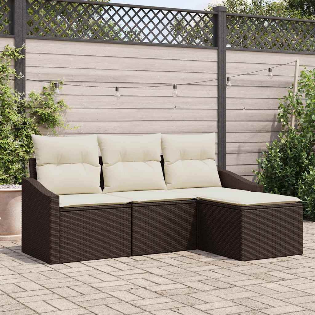 Bankstel Met Kussen Met Opslag 4 Pcs En Crème Poly Rattan