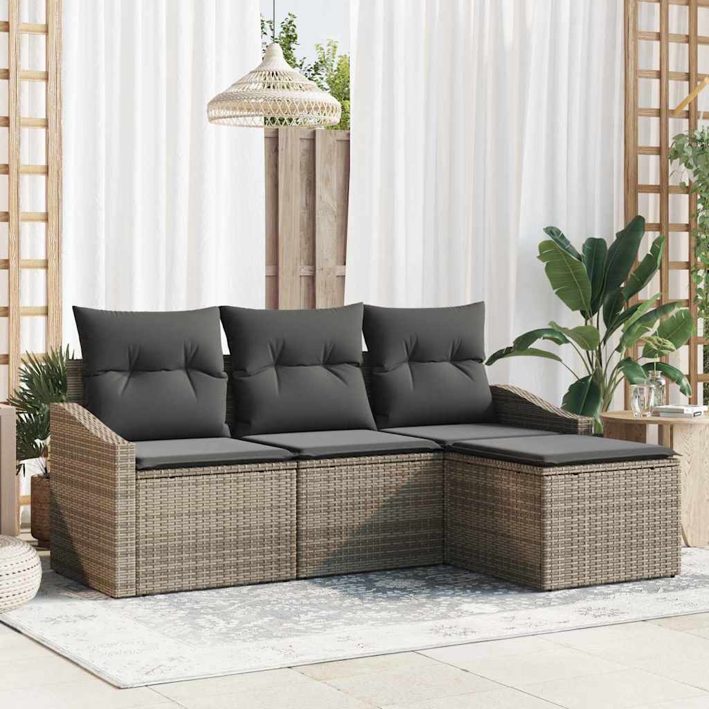 Bankstel Met Kussen Met Opslag 4 Pcs En Crème Poly Rattan