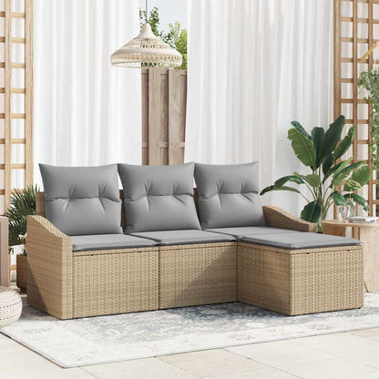 Bankstel Met Kussen Met Opslag 4 Pcs En Crème Poly Rattan