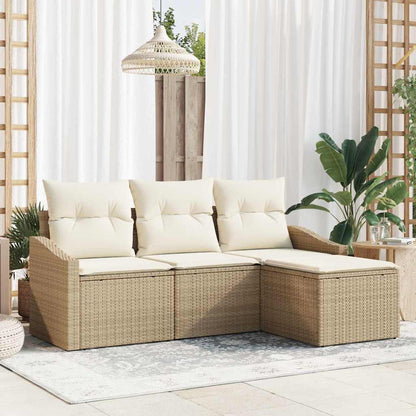 Bankstel Met Kussen Met Opslag 4 Pcs En Crème Poly Rattan