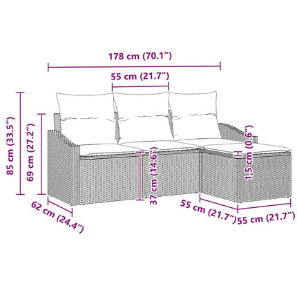 Bankstel Met Kussen Met Opslag 4 Pcs Poly Rattan
