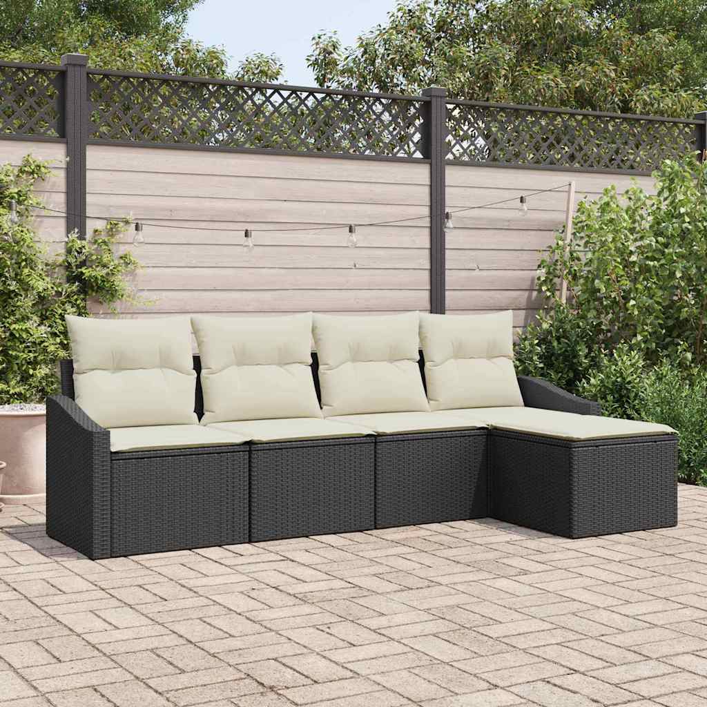 Bankstel Met Kussen Met Opslag 5 Pcs En Crème Poly Rattan