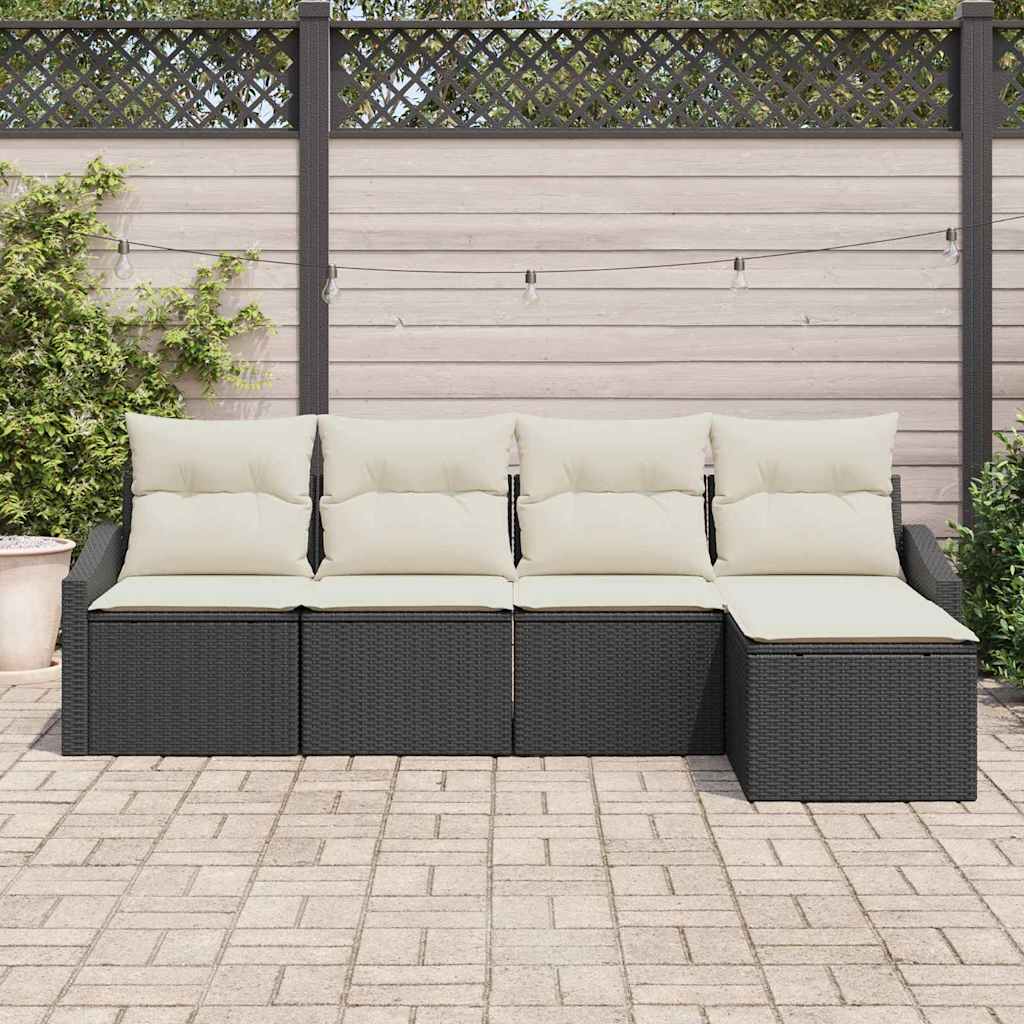 Bankstel Met Kussen Met Opslag 5 Pcs En Crème Poly Rattan