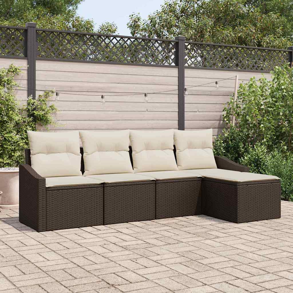 Bankstel Met Kussen Met Opslag 5 Pcs En Crème Poly Rattan