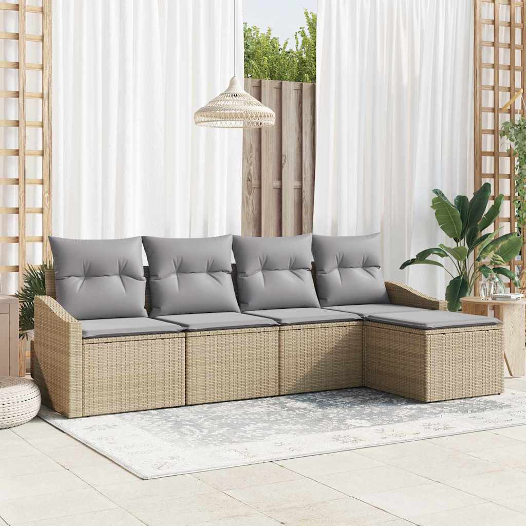 Bankstel Met Kussen Met Opslag 5 Pcs En Crème Poly Rattan