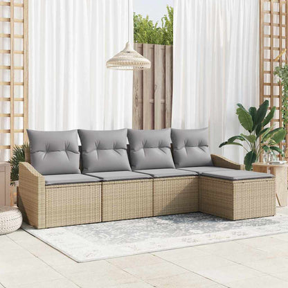 Bankstel Met Kussen Met Opslag 5 Pcs En Crème Poly Rattan