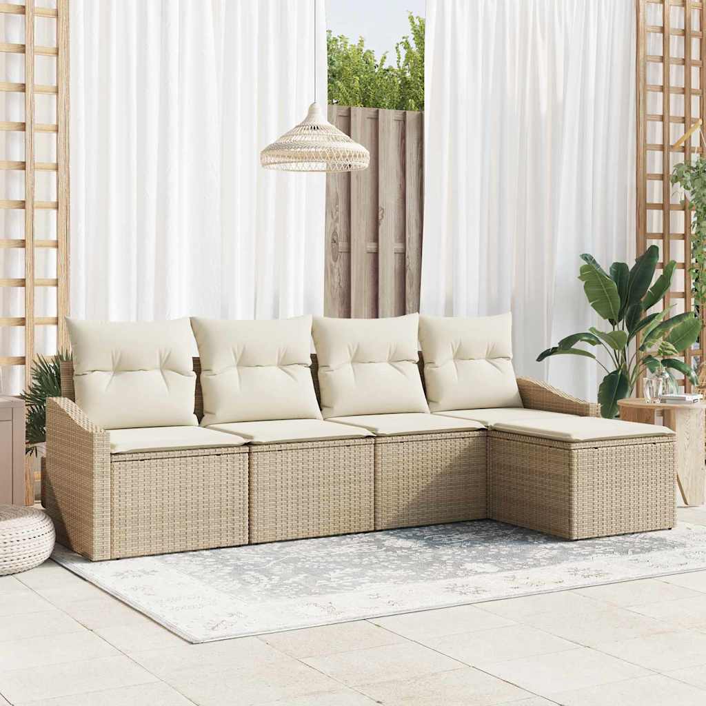 Bankstel Met Kussen Met Opslag 5 Pcs En Crème Poly Rattan
