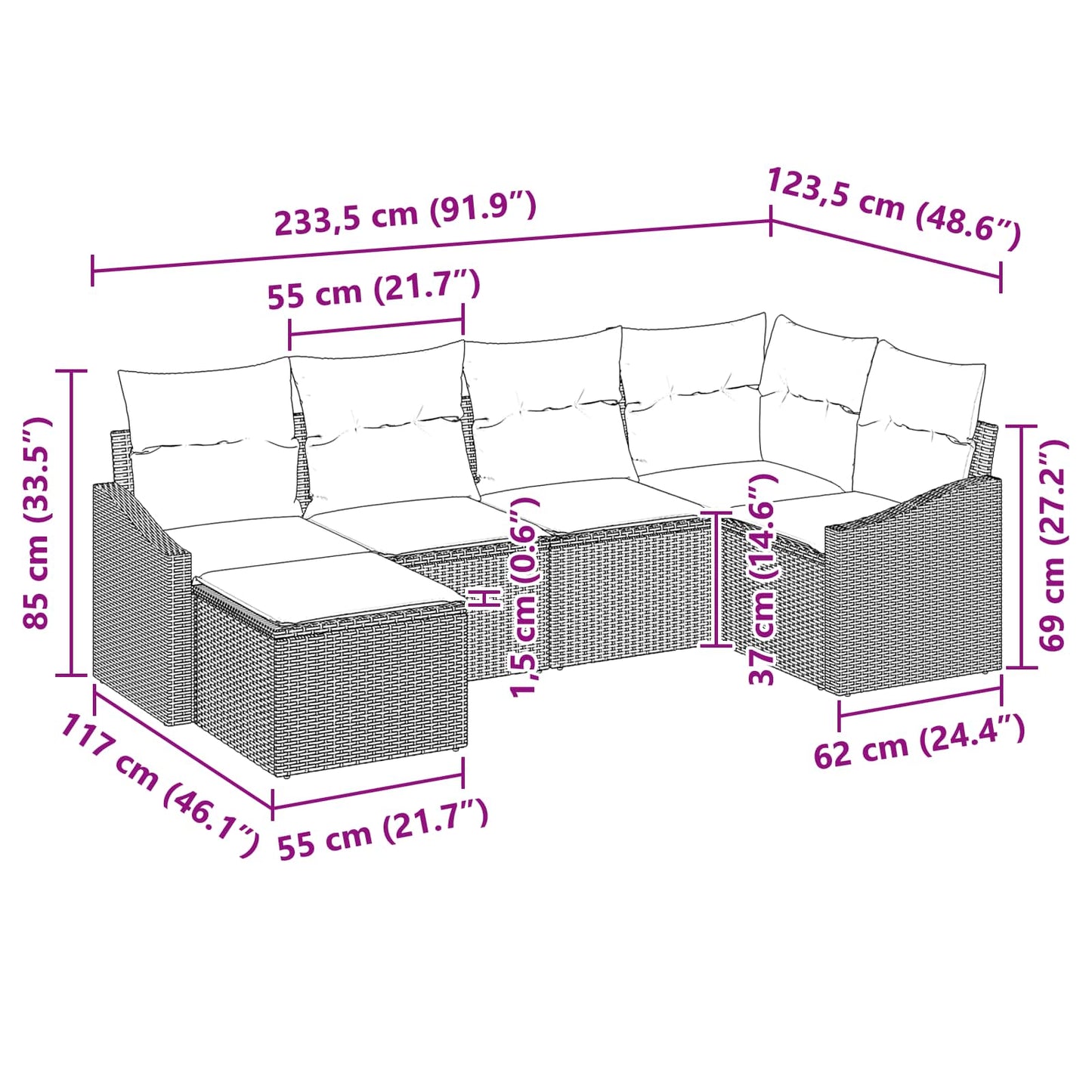 Bankstel Met Kussen 6 Pcs Poly Rattan