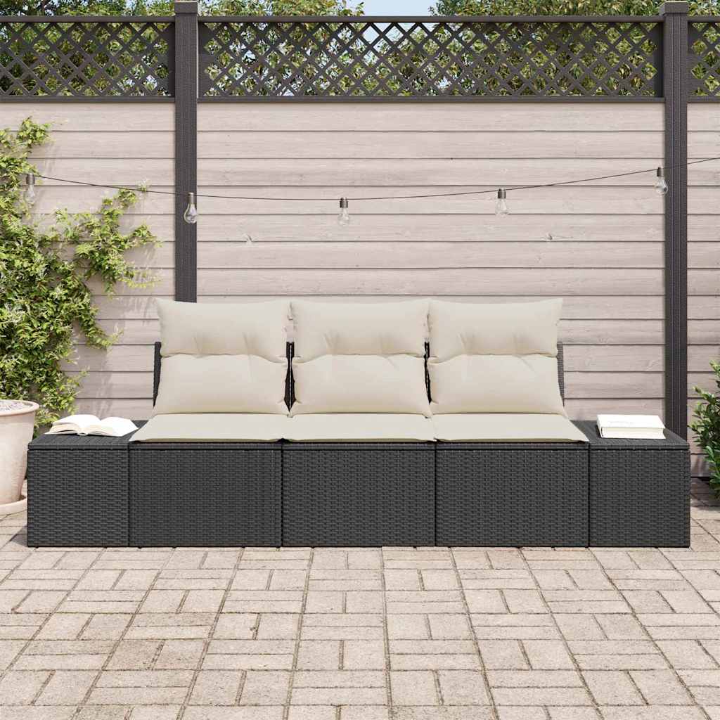 Tuinbankenset Met Opslag 3 Pcs En Crème Poly Rattan