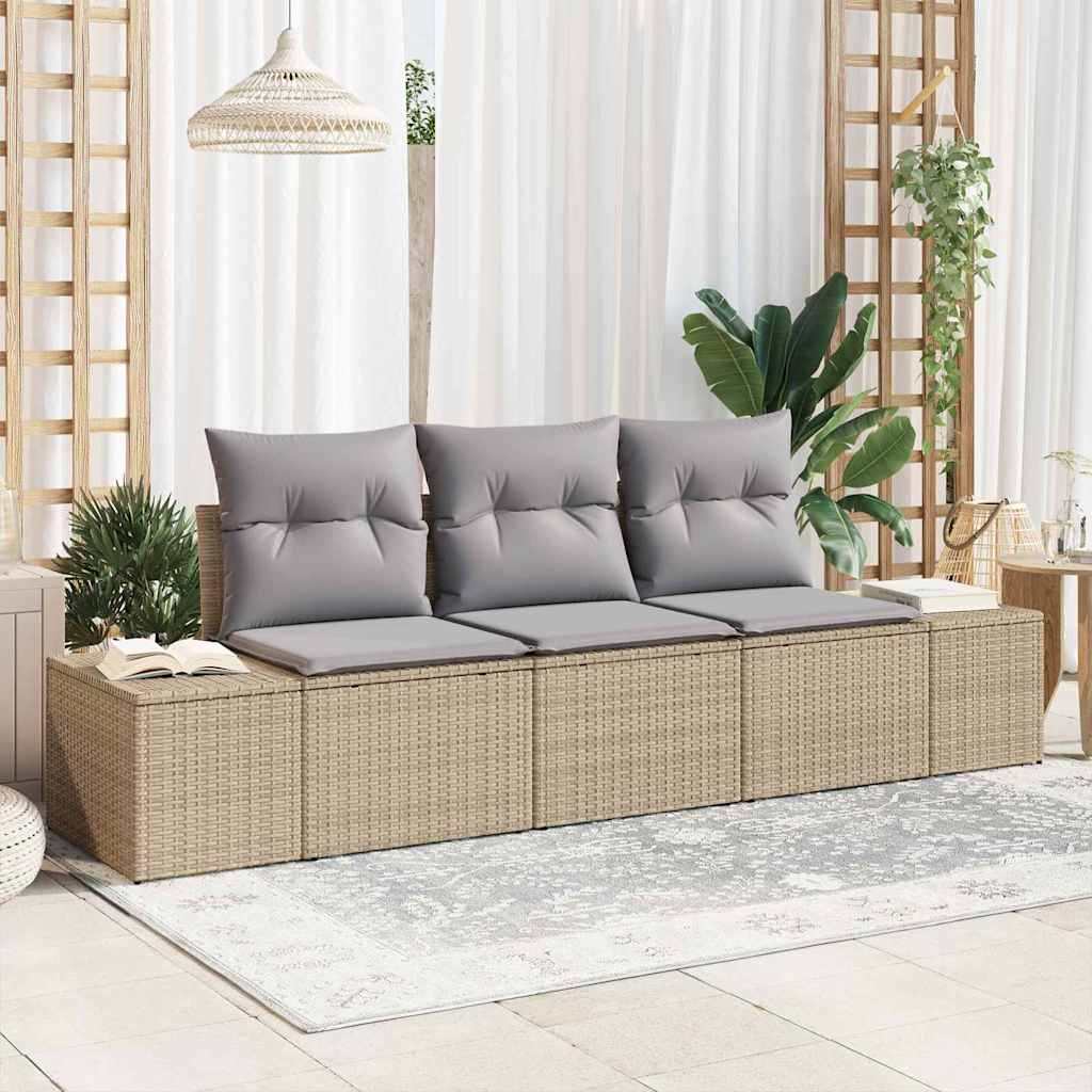 Tuinbankenset Met Opslag 3 Pcs En Crème Poly Rattan