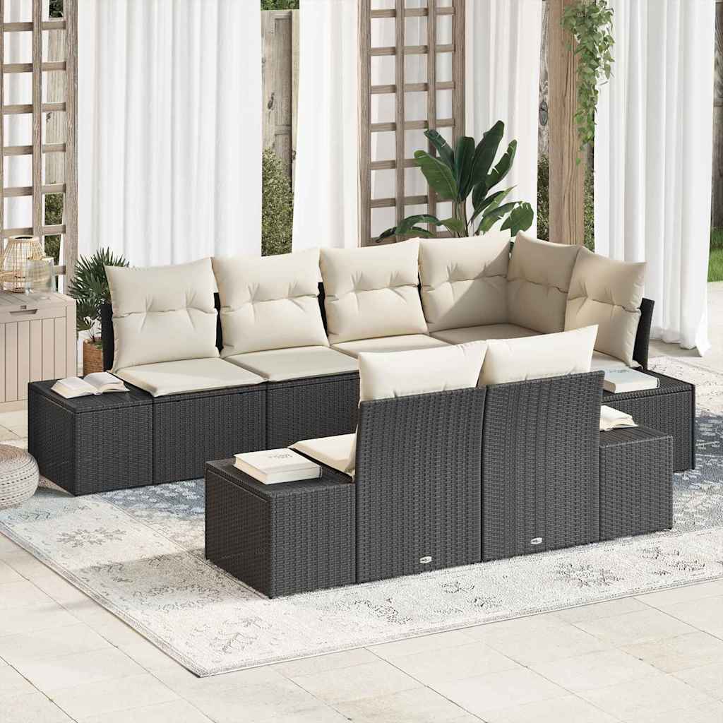 Tuinbankenset Met Opslag 7 Pcs En Crème Poly Rattan