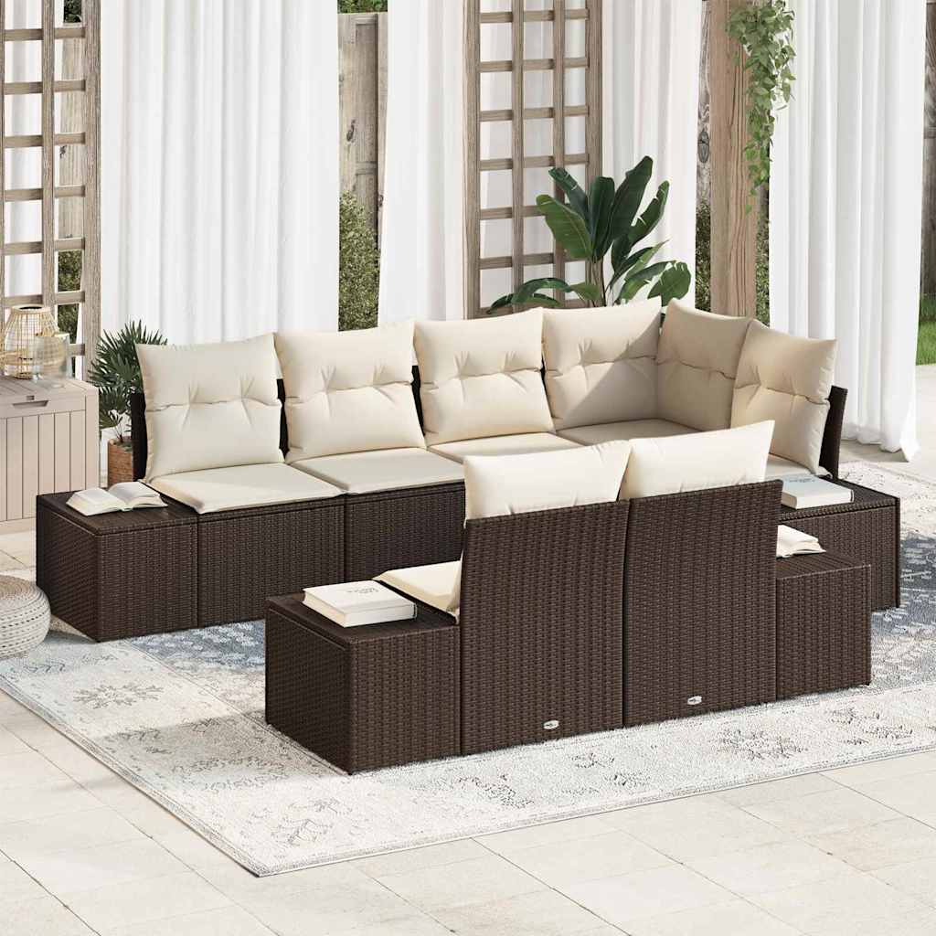 Tuinbankenset Met Opslag 7 Pcs En Crème Poly Rattan
