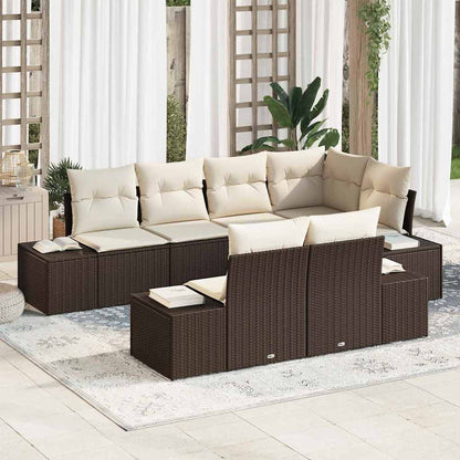 Tuinbankenset Met Opslag 7 Pcs En Crème Poly Rattan