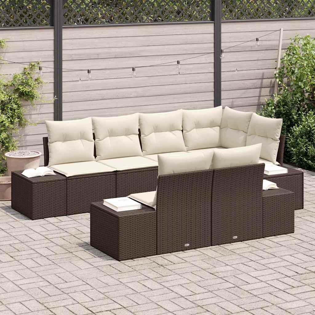 Tuinbankenset Met Opslag 7 Pcs En Crème Poly Rattan