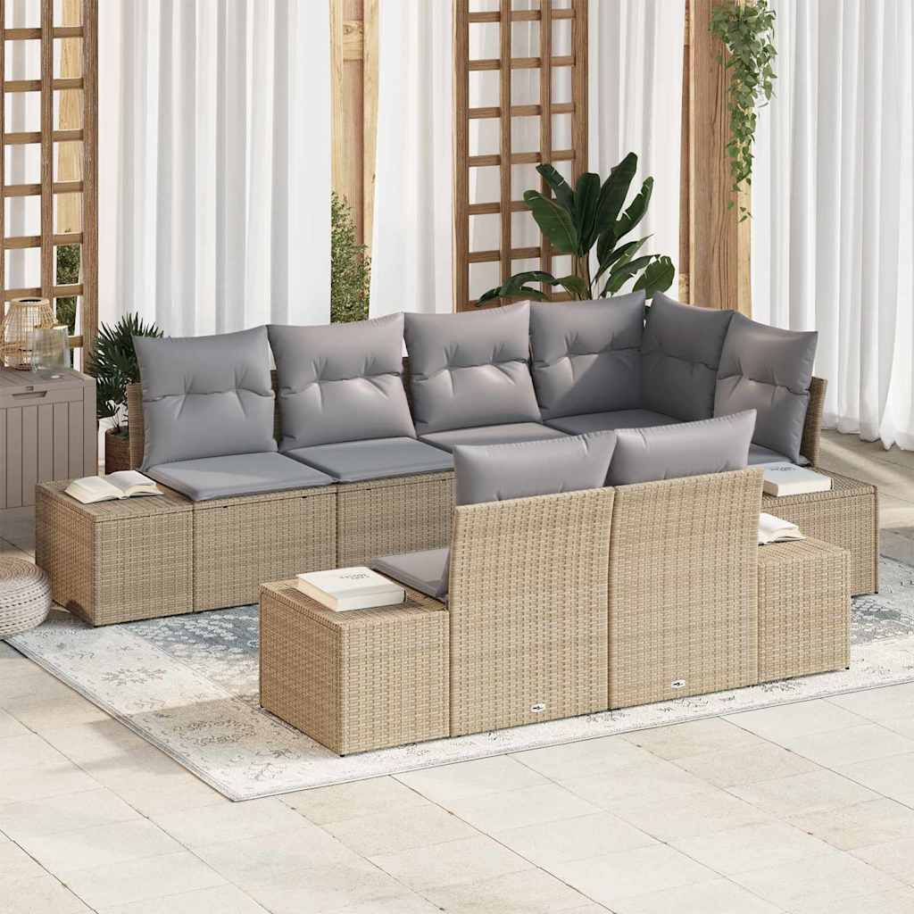 Tuinbankenset Met Opslag 7 Pcs En Crème Poly Rattan