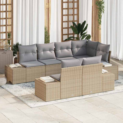 Tuinbankenset Met Opslag 7 Pcs En Crème Poly Rattan