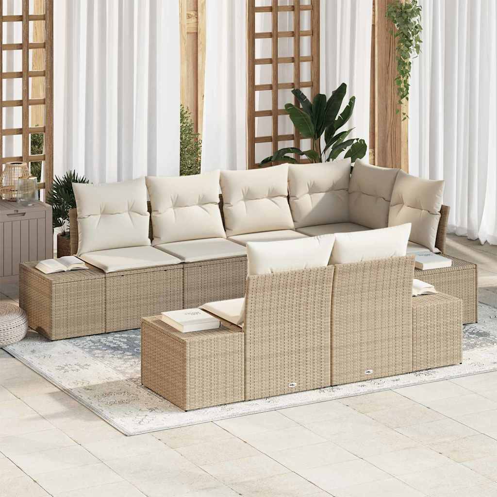 Tuinbankenset Met Opslag 7 Pcs En Crème Poly Rattan