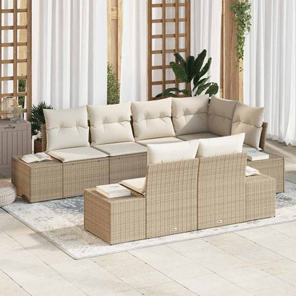 Tuinbankenset Met Opslag 7 Pcs En Crème Poly Rattan