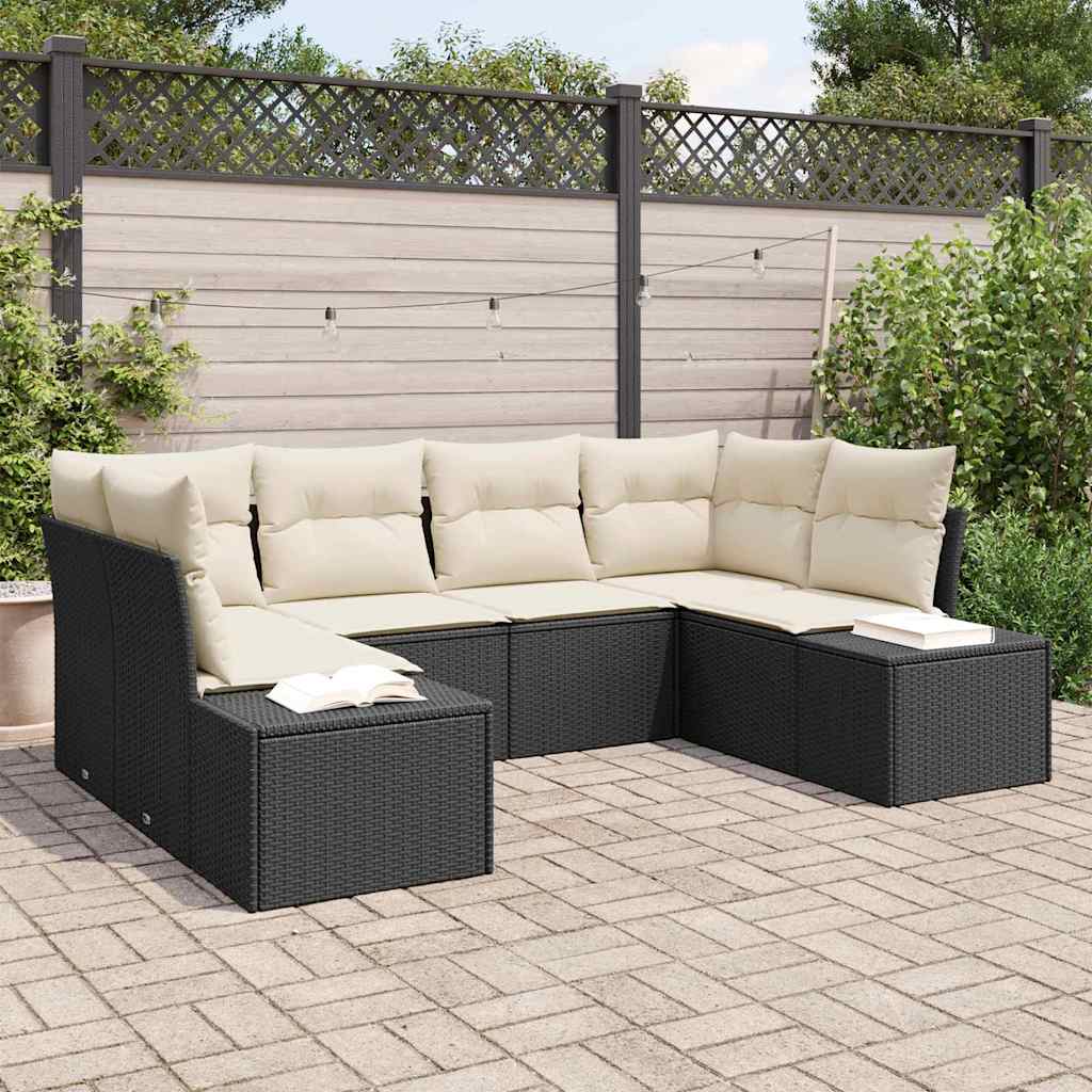 Tuinbankenset Met Opslag 6 Pcs En Crème Poly Riet