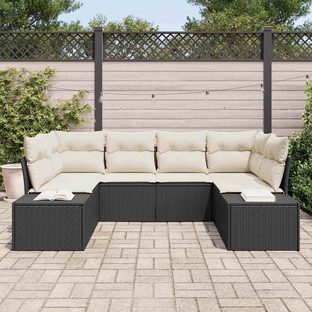 Tuinbankenset Met Opslag 6 Pcs En Crème Poly Riet