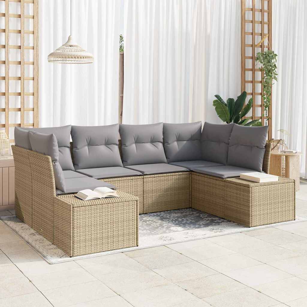 Tuinbankenset Met Opslag 6 Pcs En Crème Poly Riet