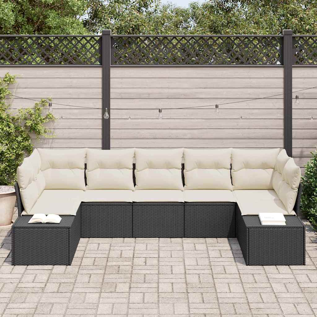 Tuinbankenset Met Opslag 7 Pcs En Crème Poly Riet
