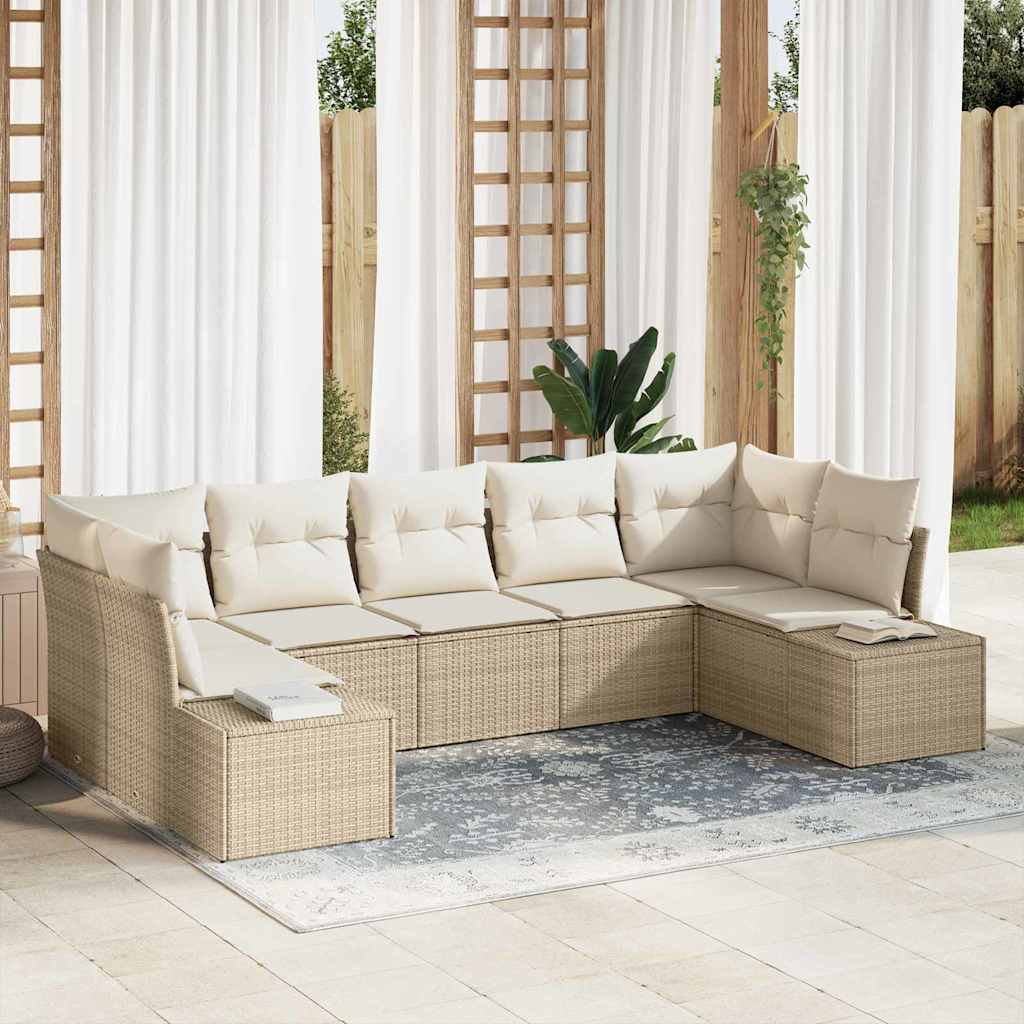 Tuinbankenset Met Opslag 7 Pcs En Crème Poly Riet