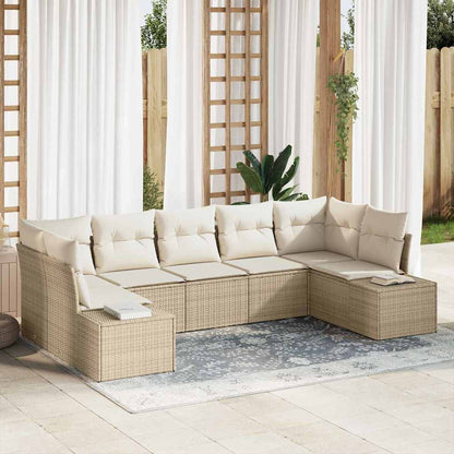 Tuinbankenset Met Opslag 7 Pcs En Crème Poly Riet