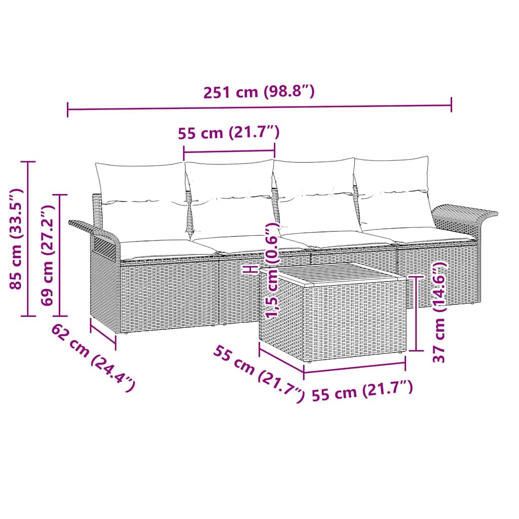 Tuinbankenset Met Opslag 5 Pcs En Crème Poly Rattan