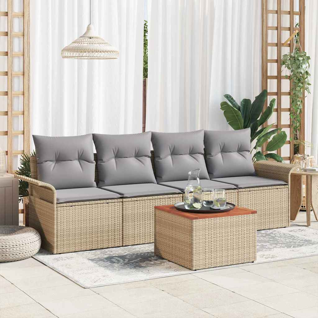 Tuinbankenset Met Opslag 5 Pcs En Crème Poly Rattan