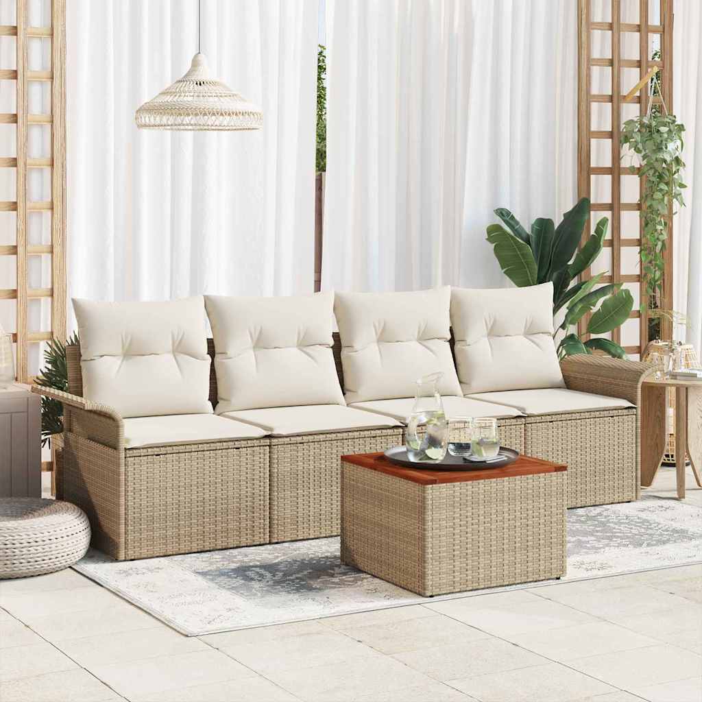 Tuinbankenset Met Opslag 5 Pcs En Crème Poly Rattan