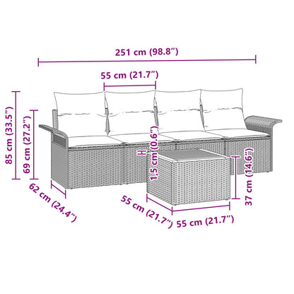 Tuinbankenset Met Opslag 5 Pcs Poly Rattan