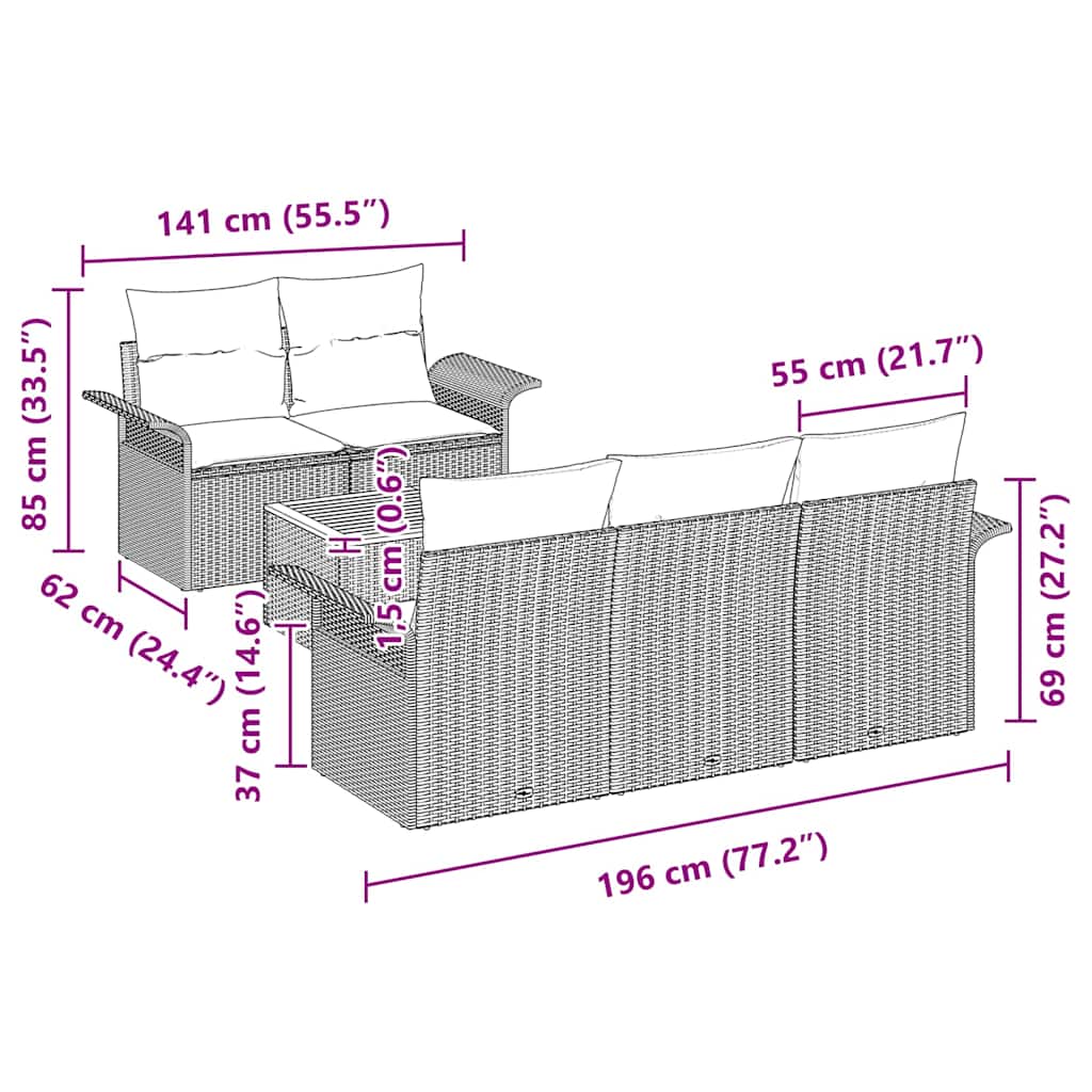 Tuinbankenset Met Opslag 6 Pcs En Crème Poly Rattan