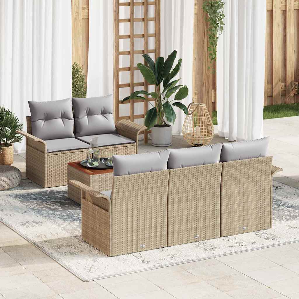 Tuinbankenset Met Opslag 6 Pcs En Crème Poly Rattan