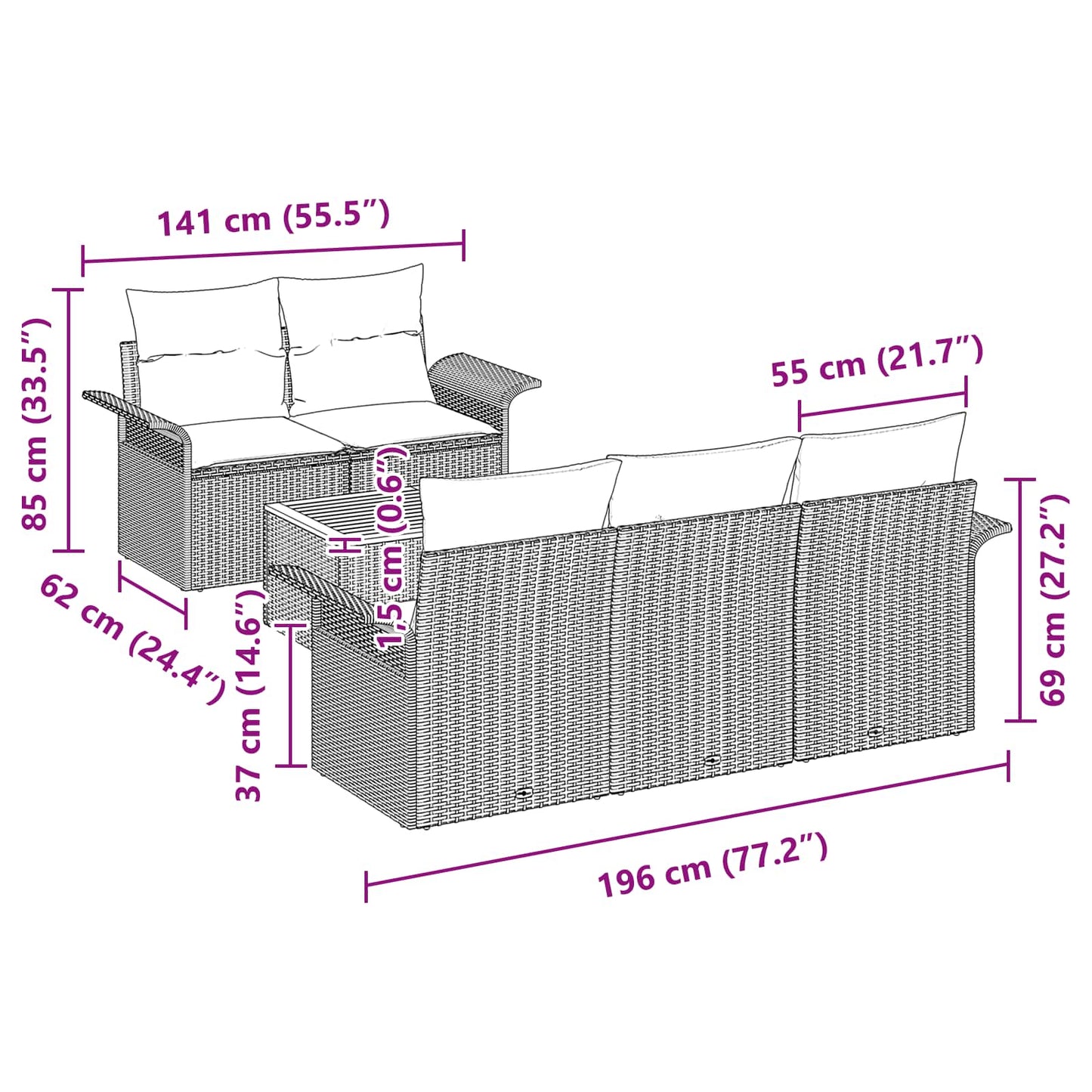 Tuinbankenset Met Opslag 6 Pcs Poly Rattan