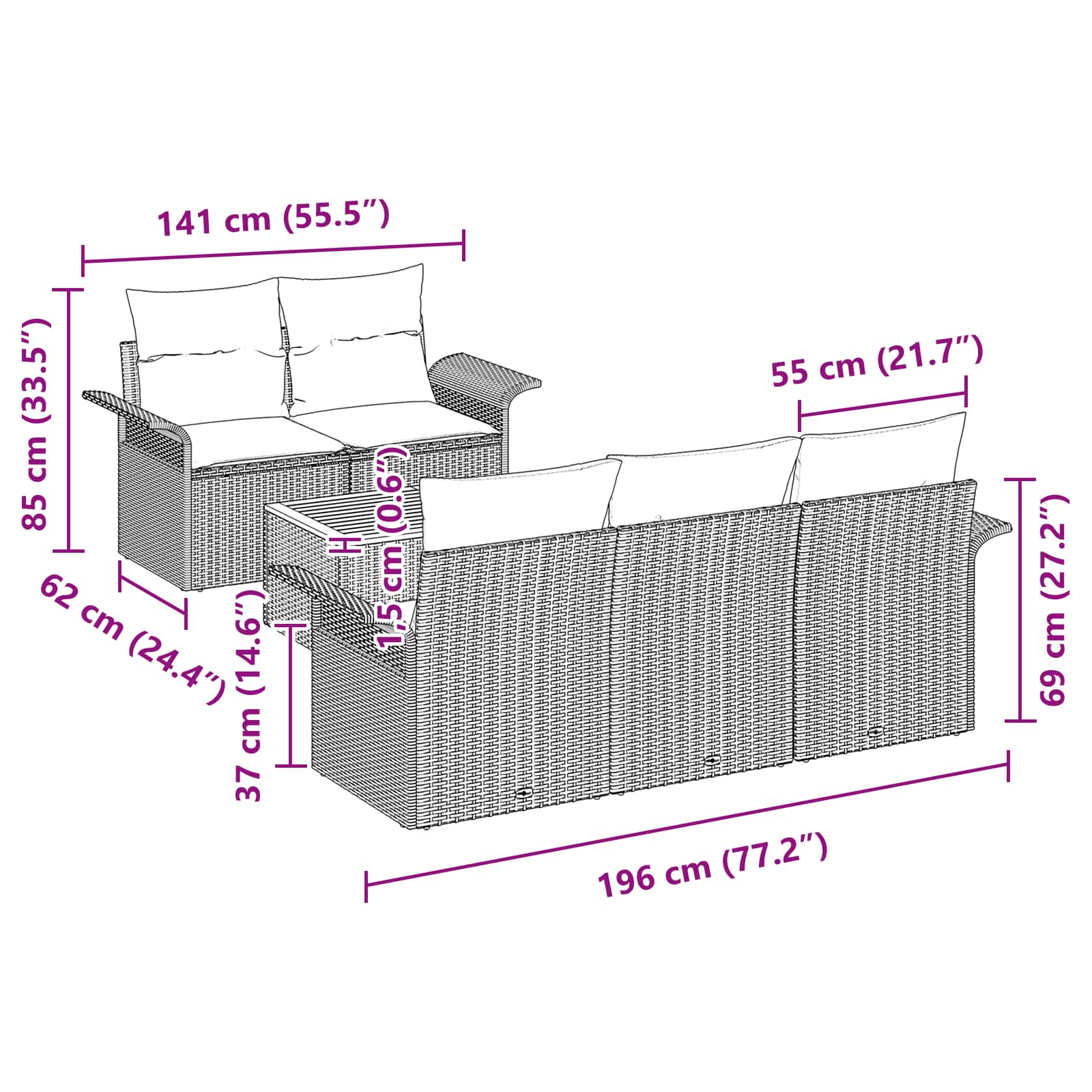 Tuinbankenset Met Opslag 6 Pcs Poly Rattan