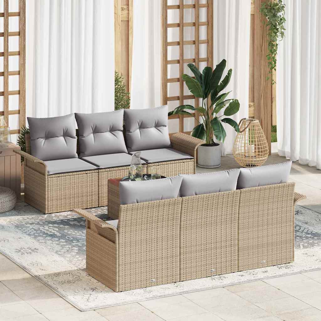 Tuinbankenset Met Opslag 7 Pcs En Crème Poly Rattan