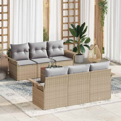 Tuinbankenset Met Opslag 7 Pcs En Crème Poly Rattan