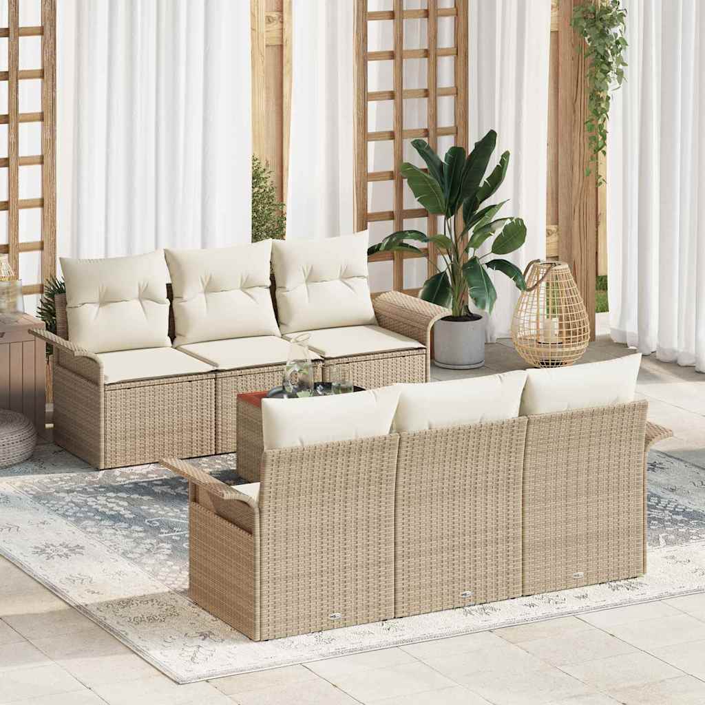 Tuinbankenset Met Opslag 7 Pcs En Crème Poly Rattan